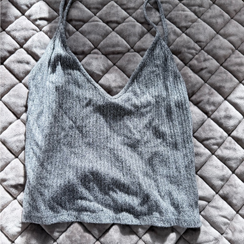 Brandy Melville Grey Knit V-Neck Cami Tank Top